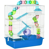 PawHut 23" Large Hamster Cage 5-Level with Tunnel Tube System - Blue-Play tubing system add more fun and allows your small pet to move freely
