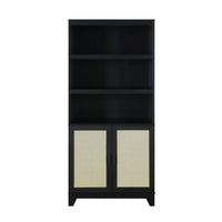 Manhattan Comfort Sheridan 31.49" Mid-Century Modern Bookcase Cabinet - Black-Modern Cane Bookcase for Home Office, Living Room, and Extra Storage Use