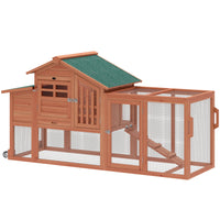 PawHut Chicken Coop with Run, Mobile Wooden Chicken House with Nesting Box-Equipped with wheels and a handle for easily moving around your lawn