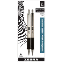 Zebra F-402 Ballpoint Pen Retractable - 0.7mm - Black - 2 Pack-Retractable ballpoint pen offers an executive-style barrel and a fine point
