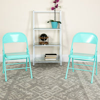 Flash Furniture HERCULES ColourBURST Series Tantalizing Teal Triple Braced & Double-Hinged Metal Folding Chair-Metal Folding Chair