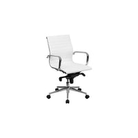 Nicer Interior - chaise de bureau à dossier bas de style groupe nervuré - blanc-Recouvert de cuir PU blanc lisse pour un look épuré et moderne