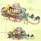 Qaba - Ensemble de train en bois pour enfants, thème mine avec rails, grue, hélicoptère et accessoires - multicolore - ensemble de 79-Ascenseur manuel interactif et grue développant la motricité fine et la coordination œil-main 