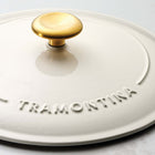 Tramontina Bestow 12" Enameled Cast Iron Skillet with Lid - Latte with Gold Knob-Compatible with gas, electric and ceramic glass cooktop