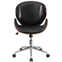 Flash Furniture – Chaise de conférence pivotante à dossier moyen en bois de noyer et en cuir noir (SDSDM22405BK)-Chaise de bureau contemporaine en bois