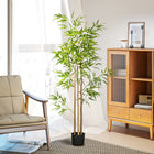 HOMCOM 6' Artificial Bamboo Tree for Indoor Home Decor - Green - 2 Pack-Colour: Green, Black 