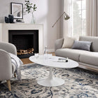 Modway Lippa 48" Oval-Shaped Wood Coffee Table - White-Chip-Resistant Metal Pedestal Base