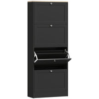 HOMCOM Shoe Cabinet with 4 Flip Drawers & Adjustable Shelves - Black-Four flip drawers store 18-24 pairs of shoes with max size CA 11