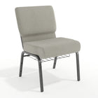 Chaise d'église de la série HERCULES de 21 po de largeur en tissu à pois gris avec étagère à livres - Cadre veine d'argent-Ensemble de 4 chaises d'église polyvalentes
