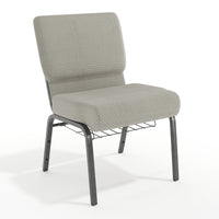 Chaise d'église de la série HERCULES de 21 po de largeur en tissu à pois gris avec étagère à livres - Cadre veine d'argent-Ensemble de 4 chaises d'église polyvalentes