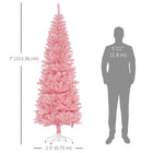 HOMCOM 7' Tall Pencil Artificial Christmas Tree with Steel Base - Pink-Foldable metal base simplifies storage and setup