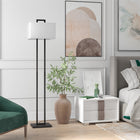Hudson&Canal - Lampadaire Adair de 172 cm de haut avec abat-jour en tissu - Bronze noirci/blanc-Associé à un abat-jour rectangulaire en tissu blanc