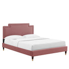 Modway Liva Performance Velvet Twin Bed with Wood Legs and Gold Sleeves - Dusty Rose-Stain-Resistant Performance Velvet