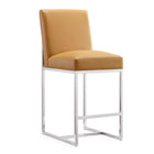 Manhattan Comfort - Element tabouret de comptoir moderne de 41,5 cm en similicuir camel et chrome poli, lot de 2-Conception de dos serré