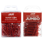 JAM Paper Combo Pack Colourful Paper Clips - Standard & Jumbo - Red - 100 Pack & 75 Pack -Colour: Red