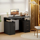HOMCOM 47.2" Computer Desk with Keyboard Tray and Storage Drawers - Black-Comes with a keyboard tray, an enclosed cabinet, three pullout drawers, and two open compartments 