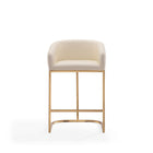 Manhattan Comfort Louvre 20" Mid-Century Modern Faux Leather Upholstered Counter Stool - Cream and Titanium Gold-Tight Back Design Seat On Top of Geometric Base