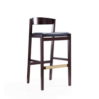 Manhattan Comfort Klismos 20" Mid-Century Modern Faux Leather Upholstered Bar Stool - Black and Dark Walnut-Mid-Century Modern Barstool with Backseat Perfect for Bar and Kitchen Use