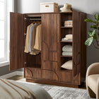 Modway Bulwark 3-Door Wardrobe Closet - Walnut-Wood Grain Laminate