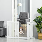 PawHut Free Standing Wooden 4 Panel Pet Gate with Door - White-It has four panels fixed together with hinges 
