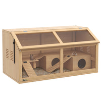 PawHut - Cage à hamster en bois 33,5 po L avec pont suspendu et échelles-Avec une plateforme et deux échelles pour agrandir la zone d'activité