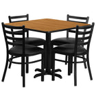 Flash Furniture – Table carrée de 36 po au dessus naturel stratifié avec base en X et 4 chaises en métal, siège en vinyle noir-Ensemble de table et chaises
