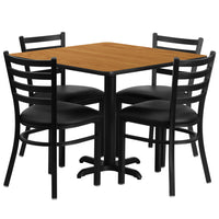 Flash Furniture – Table carrée de 36 po au dessus naturel stratifié avec base en X et 4 chaises en métal, siège en vinyle noir-Ensemble de table et chaises