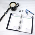 Blueline 2027 Daily Planner with Spiral Binding and Soft Lizard-Like Cover - 8" x 5" - Black - Bilingual-Telephone and address section
