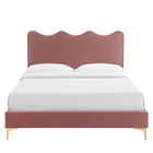 Modway Current Performance Velours Lit Plateforme Queen Avec Pieds en Métal Doré - Vieux Rose-Pieds en métal doré avec des capuchons sans marque