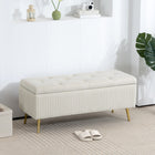 HOMCOM - Banc coffre de rangement grande capacité 43 po avec pieds en acier - beige-Profitez d’un confort supérieur avec un revêtement doux effet velours et une assise rembourrée de mousse 