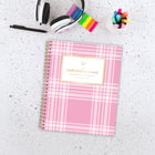 Emily Ley Simplified 2026-27 Weekly/Monthly Planner - 11" x 9" - Pink Plaid - Bilingual-Twin gold coil binding resists snagging and lays flat for ease of use.