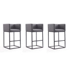 Manhattan Comfort - Tabouret de bar Embassy 21" style milieu du siècle moderne, revêtement en similicuir gris et noir, lot de 3-Tabouret de bar moderne du milieu du siècle avec banquette arrière parfait pour un bar et une cuisine. Ensemble de 3