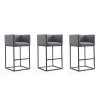 Manhattan Comfort - Tabouret de bar Embassy 21" style milieu du siècle moderne, revêtement en similicuir gris et noir, lot de 3-Tabouret de bar moderne du milieu du siècle avec banquette arrière parfait pour un bar et une cuisine. Ensemble de 3