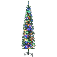 HOMCOM 6' Pencil Artificial Christmas Tree with Colourful LED Lights - Green-6ft tall, lush with pine cones that provide a healthy, natural look 