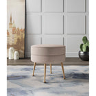 Manhattan Comfort - Bailey pouf capitonné 46 cm style milieu du siècle en mélange de polyester - flocon d’avoine avec pieds dorés-Cadre en bois massif pour plus de durabilité et de fonctionnalité
