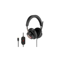 Kensington H2000 USB-C Wired Headset-All-Day Ergonomic Comfort: Over-ear design with cooling-gel infused memory foam earpads covered in breathable heat transferring fabric, adjustable leatherette headband, a rotating microphone (up to 270 degree) that can be worn on the right or left side, together with rotating joints that allow the earcups to swivel up to 90 degree for a comfortable, secure fit