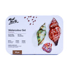 Mont Marte - Coffret aquarelle 21 pièces en boîte métallique - Couleurs assorties-Ce kit portable et pliable permet de ranger 18 peintures aquarelles et les outils essentiels pour peindre en déplacement
