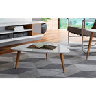 Manhattan Comfort Utopia 11.81" Triangle Coffee Table, White Gloss and Maple Cream (89252)-Upon Assembly, Measures: 33.46 in. Length, 11.81 in. Height, 31.88 in. Depth.