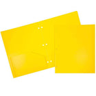 JAM Paper - Dossiers scolaires à deux pochettes - perforateurs à 3 trous - en plastique robuste - jaune - Paquet de 6-Dossiers perforateurs en plastique durable à 3 trous | Couleur jaune