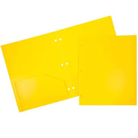 JAM Paper - Dossiers scolaires à deux pochettes - perforateurs à 3 trous - en plastique robuste - jaune - Paquet de 6-Dossiers perforateurs en plastique durable à 3 trous | Couleur jaune