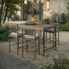 Modway Eleni 5-Piece Outdoor Teak Wood Bar Set - Weathered Grey Pebble-Woven Rope Backrest Accents