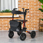 HOMCOM - déambulateur pliant réglable avec roues en caoutchouc 10 po et siège - rouge-Une poche de rangement à l'avant pour les effets personnels, un porte-canne inclus 
