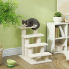 PawHut 4-Step Carpeted Pet Stairs with Scratching Post - Cream White-Stable and wear-resistant particle board and Berber fleece for long-lasting durability 