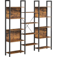 Boutique Home 5-Tier Triple-Wide Bookcase with 14 Storage Shelves - Large - Rustic Brown-Color: Rustic Brown, Black; Material: Particleboard, Steel