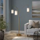 Hudson&Canal - Lampadaire torchère Aspen à 3 lumières avec abat-jour en tissu - Laiton/blanc-Comprend un cordon de 8 pieds avec interrupteur au pied