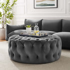 Modway Amour Tufted Button Large Round Performance Velvet Ottoman - Grey-Performance Velvet Polyester Upholstery