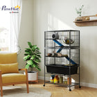 PawHut 59" H 5-Level Rolling Small Animal Cage - Dark Grey-0.5" (1.2 cm) bar spacing prevents escapes, safe for tiny pets 
