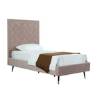 Manhattan Comfort Crosby 81.1" Modern Velvet Upholstered Twin-Size Bed - Blush-Home Assembly Required. All Hardware Included