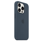 Apple Silicone Case with MagSafe for iPhone 15 Pro - Storm Blue-The silky, soft-touch finish of the silicone exterior feels great in your hand