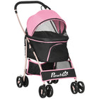 PawHut 4-Wheel 3-in-1 Pet Stroller with Folding Carrier - Pink-Can be used as a puppy stroller, carrying bag or car seat 